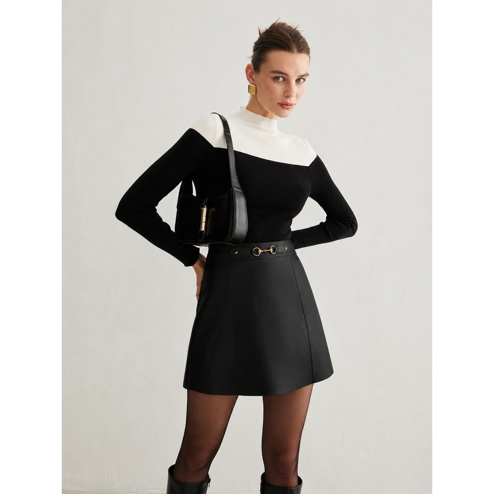 COMMENSE Black A-Line Mini Skirt High Waist Classic Minimalist Size Small NWT